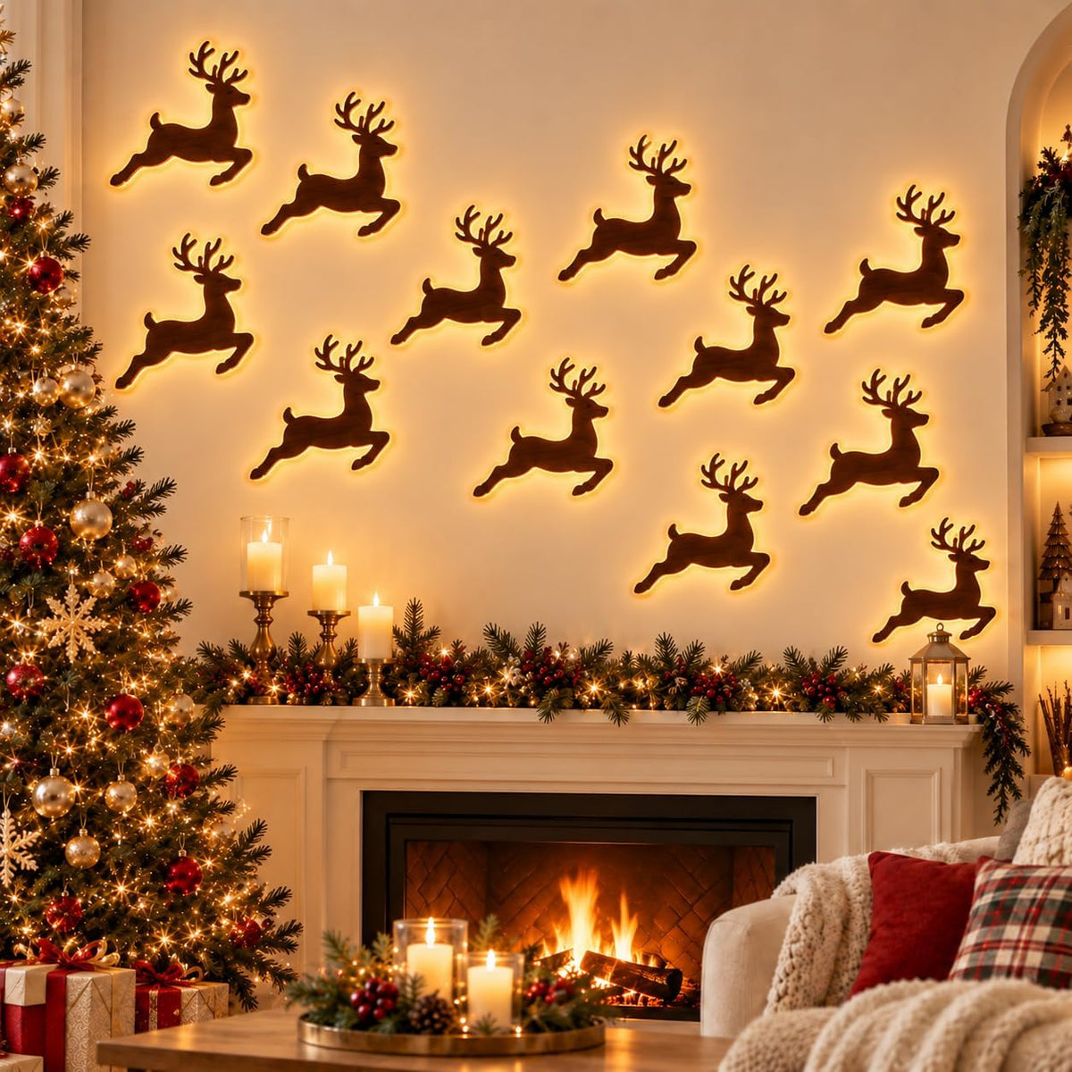 LED Reindeer Wall Decorations,3D Wooden Christmas Lighting Decor