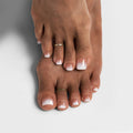 BTArtbox Press on Toenails Short, White French Tips Toenail Press Ons Square for Women, Light Weight Press on Toe Nails with Glue, Fake Toenails in 16 Sizes- 32 Toenails Kit, Timeless Grace