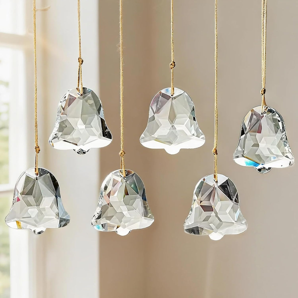 6 Pcs 2 Inch Faceted Crystal Bell Christmas Tree Hanging Ornament