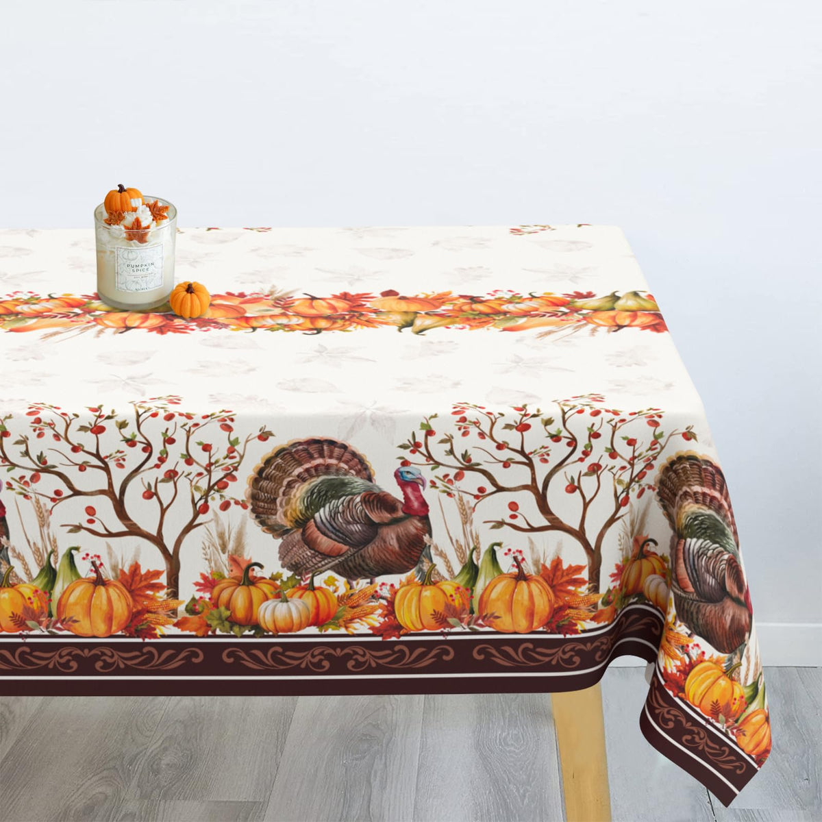 Fall Thanksgiving Tablecloth Waterproof Pumpkin Table Cloths for Autumn Harvest Indoor Outdoor Dining Room Decor-60 * 84" Oval