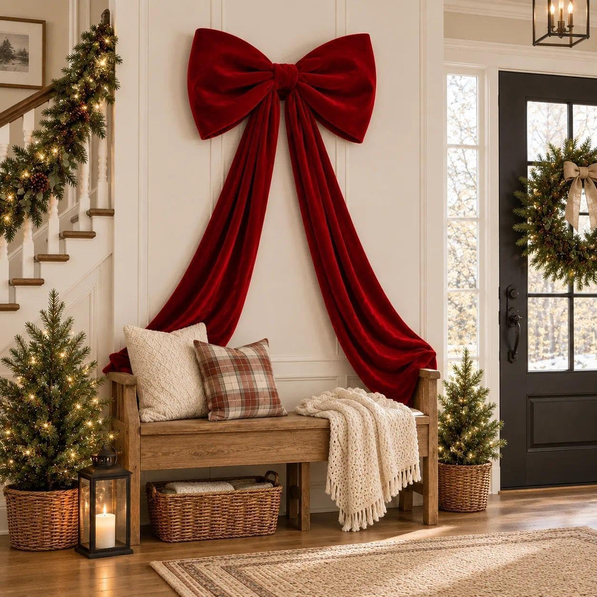 Giant Burgundy Red Velvet Christmas Tree Topper Bow 31.5"x79"