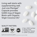 Sports Research® Biotin 5,000mcg with Organic Coconut Oil - Biotin (Vitamin B7) for Healthy Skin and Hair Support* - for Women and Men - Vegan, Non-GMO, Gluten & Soy-Free - 120 Veggie Softgels