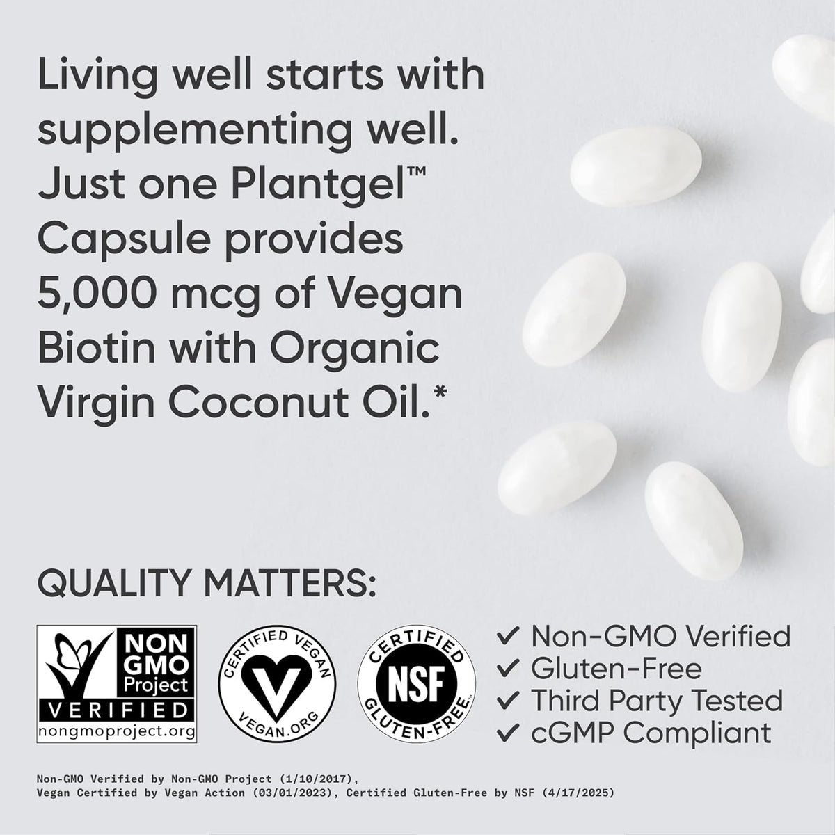 Sports Research® Biotin 5,000mcg with Organic Coconut Oil - Biotin (Vitamin B7) for Healthy Skin and Hair Support* - for Women and Men - Vegan, Non-GMO, Gluten & Soy-Free - 120 Veggie Softgels