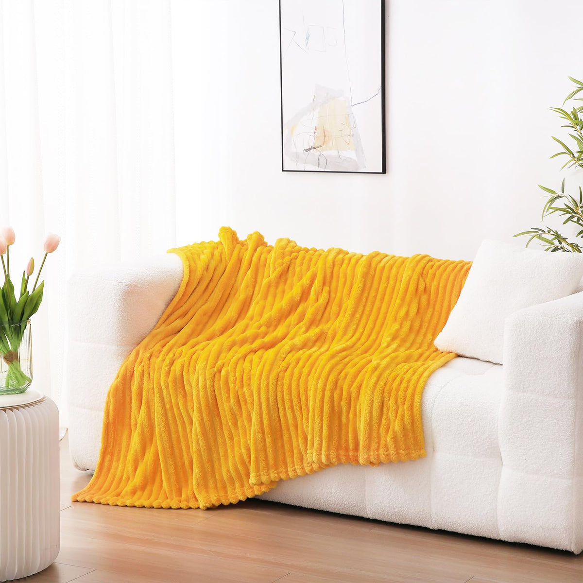 Burnt Orange Fleece Throw Blanket 50”×60” for Couch Sofa Livingroom