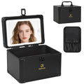 Relavel Travel Makeup Bag With LED Mirror, Cosmetic Train Case with Light up Mirror, Portable Makeup Artist Organizer Bag with Adjustable Dividers, Makeup Brush Holder Storage, Black