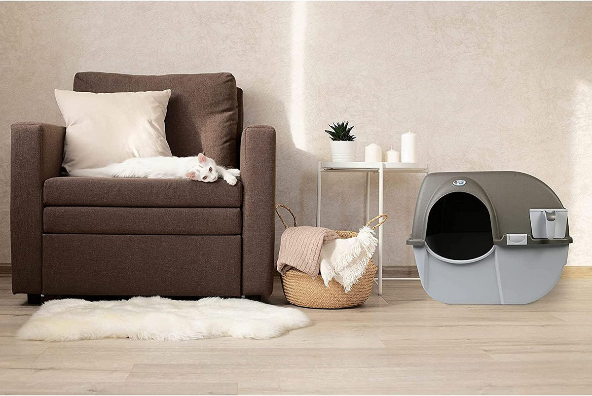 Self Cleaning Litter Box, Roll 'N Clean Litter Box, Regular Size for Kittens and Cats 10 lbs and Under, Taupe Top with Grey Base