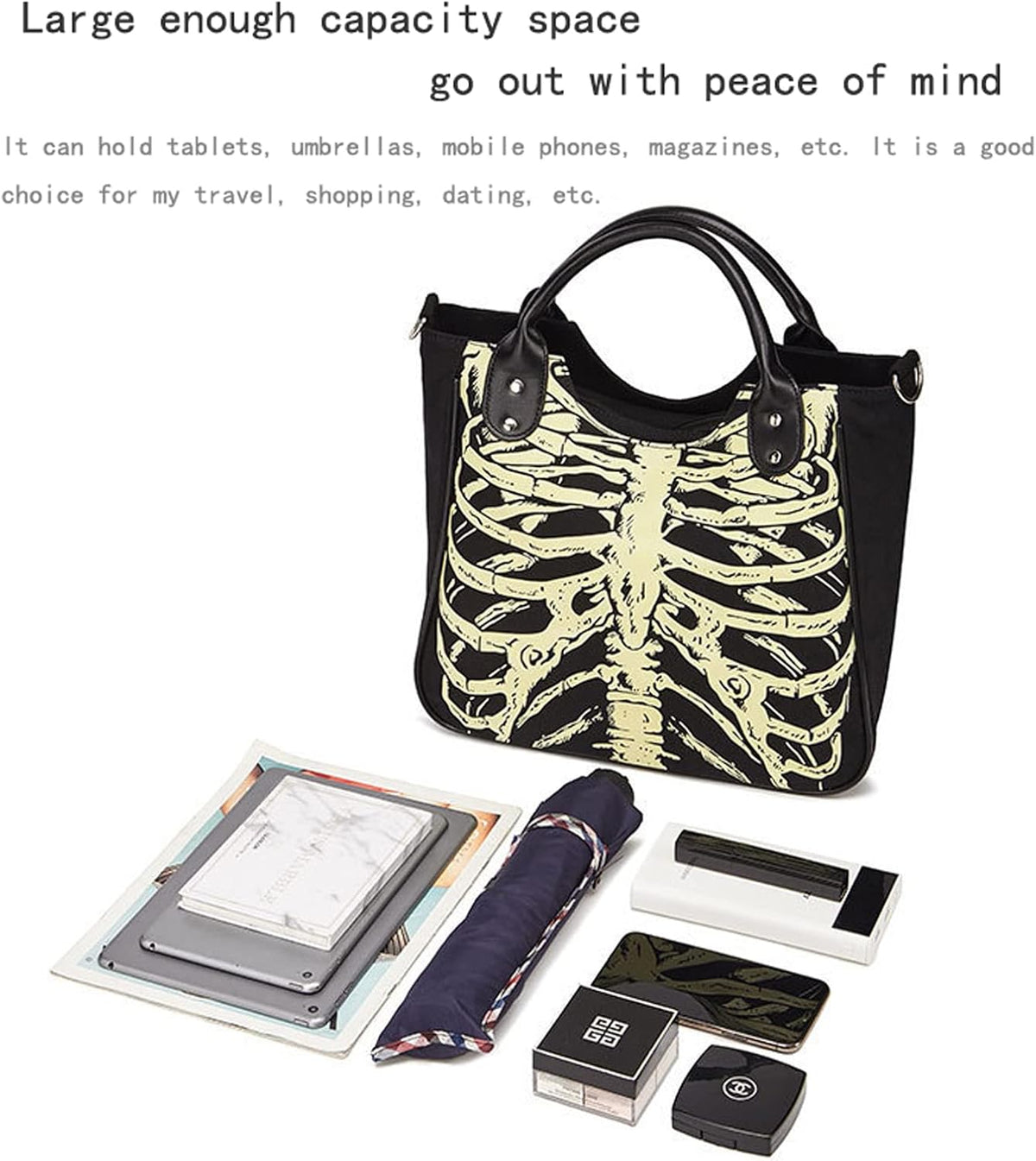 Gothic Backpack Canvas Bag Luminous Fashion Skull Crossbody Printed Bag Zipper Luminous Striped Shoulder Bag (Sternum Bag)