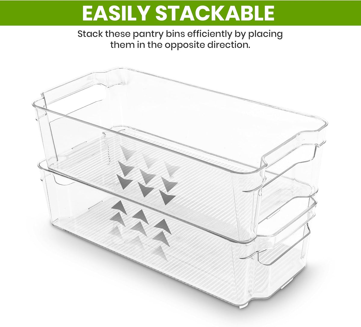 Utopia Home Plastic Stackable Storage Bins for Fridge, 8 Pack, Clear | Durable Plastic Storage Containers with Easy Grip Handles for Pantry, Kitchen Cabinets & Countertops
