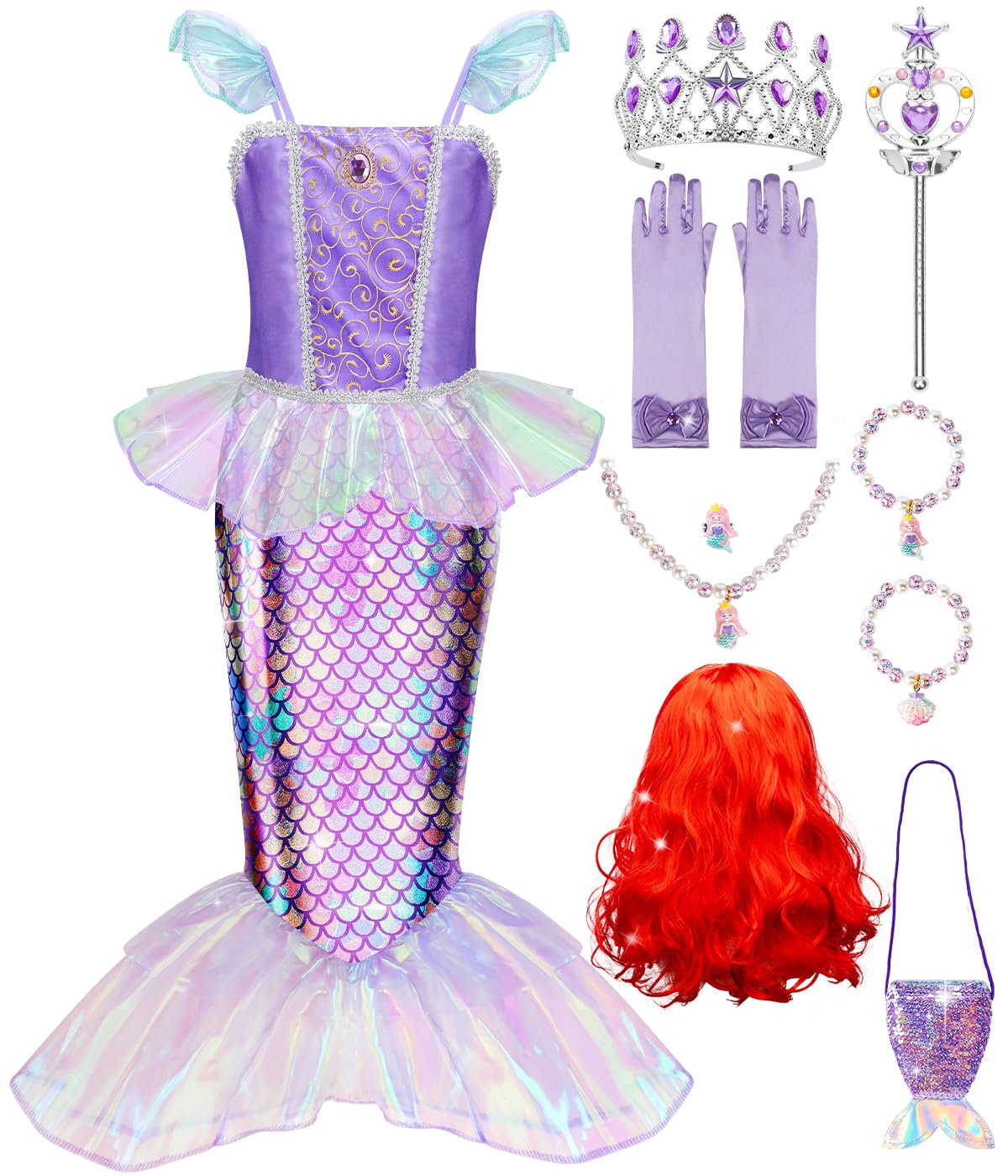 Meland Mermaid Dress for Girls Age 3-10, Princess Dress Up Costume Toy Gift