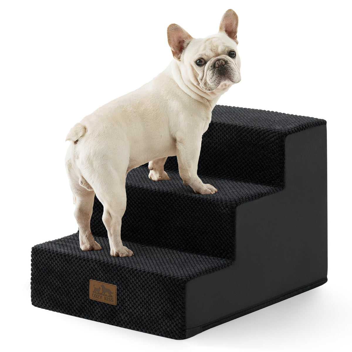 COZY KISS Dog Stairs for Small Dogs, 5 Tier Wider Pet Stairs for High Beds, 23.6" H Non-Slip Dog Steps for Old Cats, Puppies, Small Medium Dogs, 19.7x29.5x23.6 inch, Beige