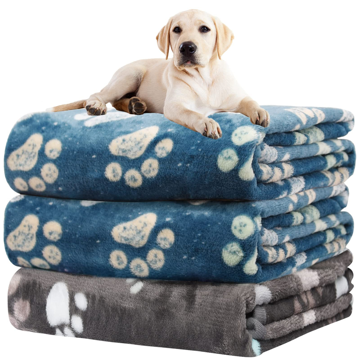 Rezutan 1 Pack 3 Blankets for Dogs, Dog Blanket for Large & Medium Pet Cat, Premium Soft Fluffy Suitable for Dog Kennels & Beds, Sofas, Gifts Puppy Essentials, 41x31inch, Gray/Blue/Beige