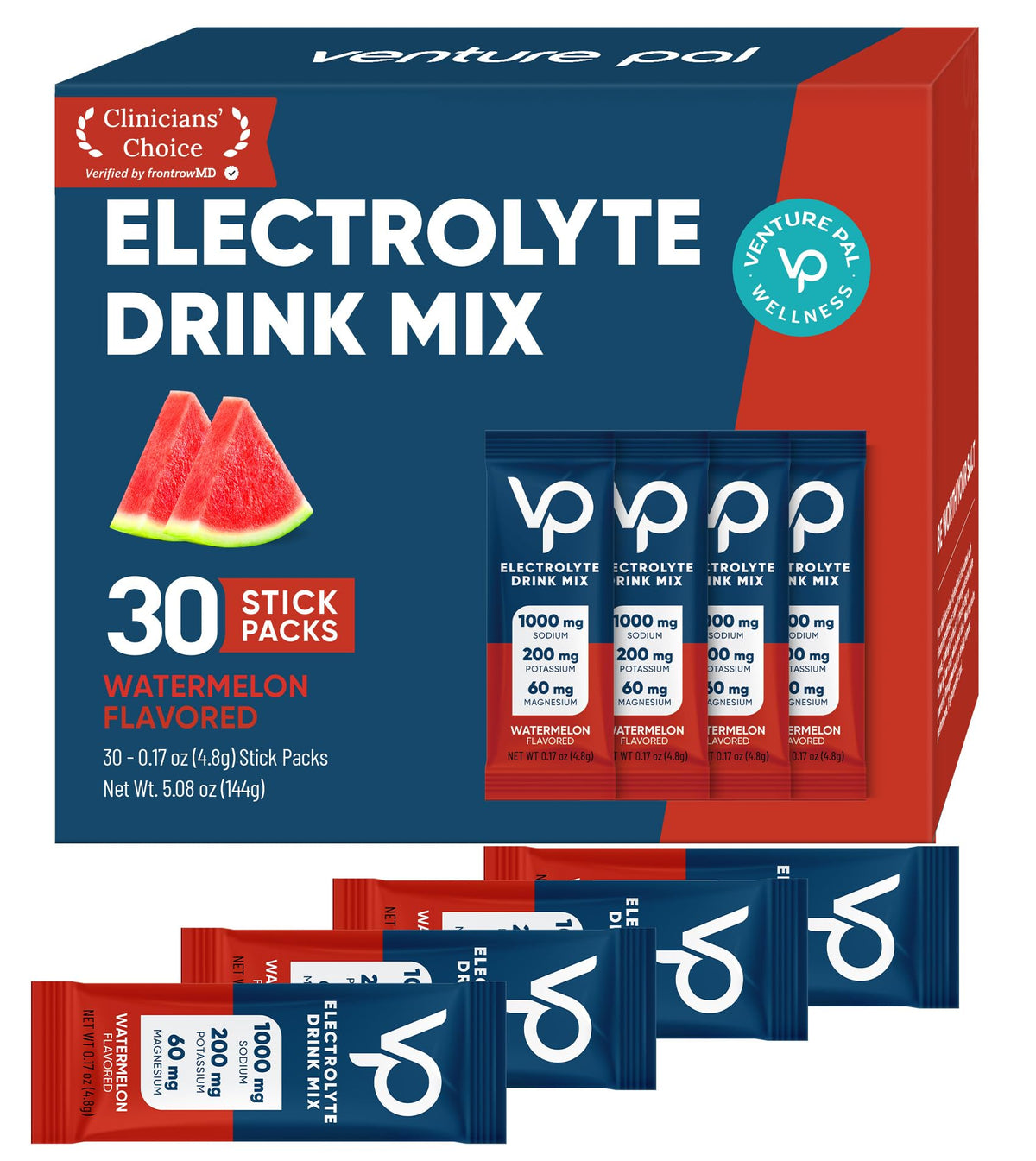 Venture Pal High Sodium Sugar-Free Electrolyte Powder Packets - Hydration Packets with Sodium, Potassium & Magnesium | Zero Calories | Keto, Vegan, and Paleo Friendly | 16 Sticks