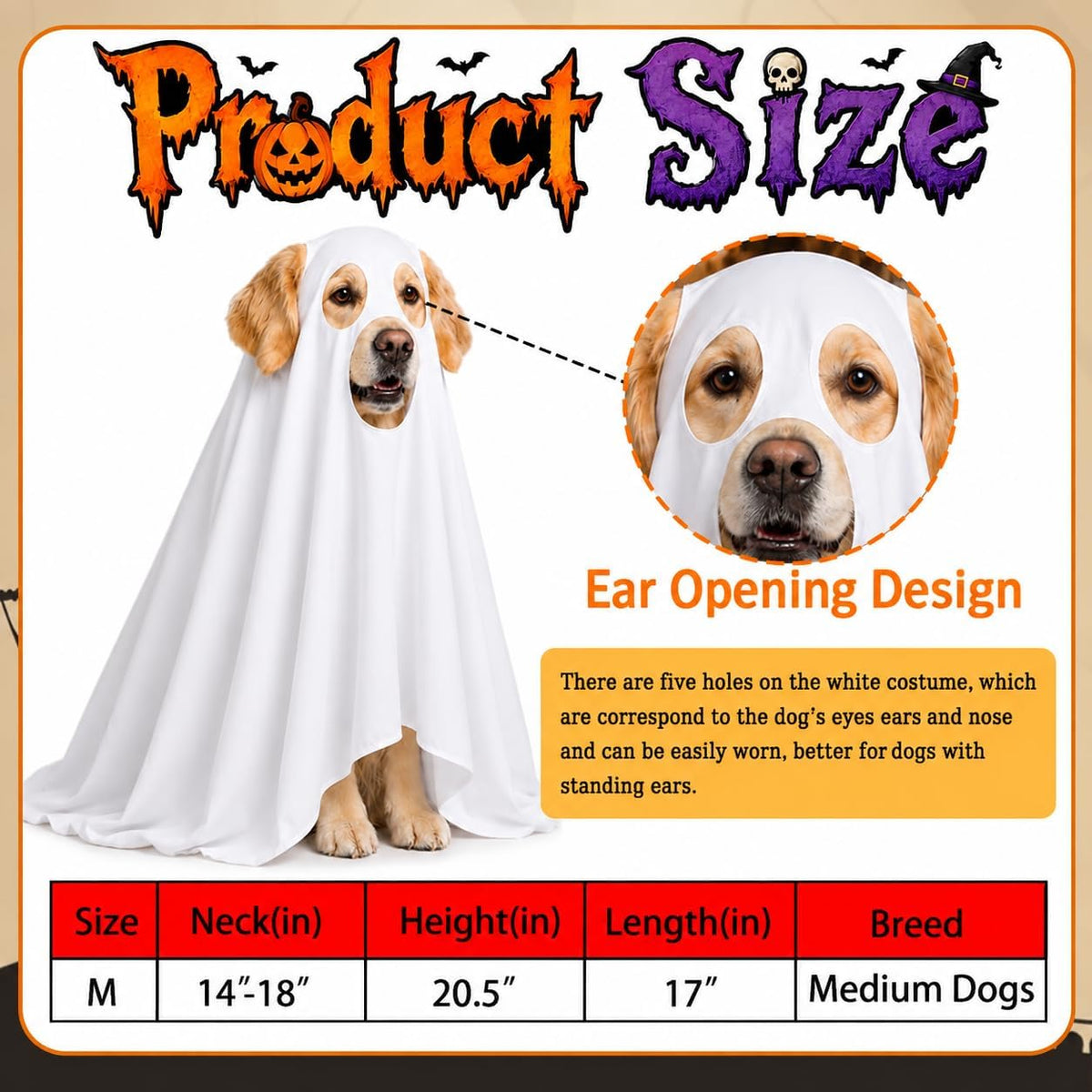 Halloween Ghost Dog Costume Glow Eyes Breathable Outfit for Medium Dogs