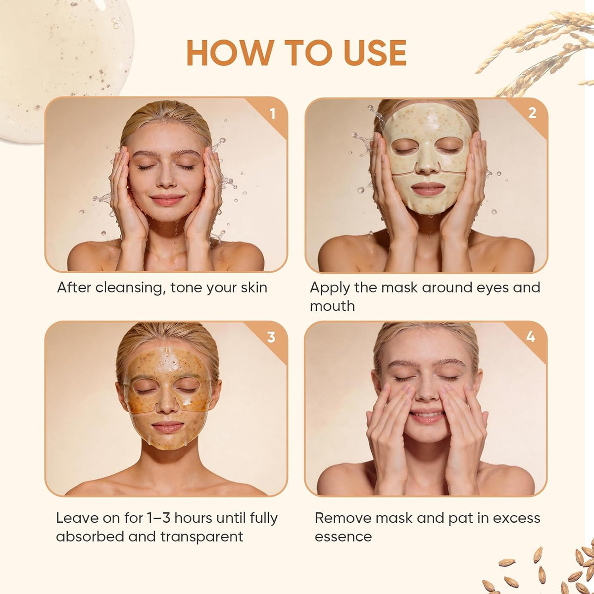 TEAWOO Rice Deep Collagen Face Mask, 8 EA, Overnight Facial Mask | Moisturizing and Hydrating Facial Mask, Contains Ceramide & Collagen for Glass Glow Skin, Korean Skincare, 38g x 8 EA