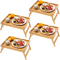 Fibogollo 2 Pack Bamboo Bed Tray Table with Folding Legs,Breakfast Trays,Serving Tray for Food and Snack,Laptop Trays for Working(Natural)