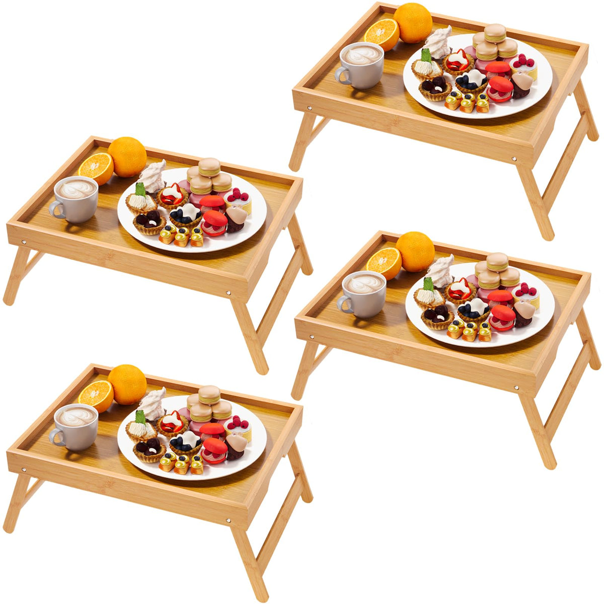 Fibogollo 2 Pack Bamboo Bed Tray Table with Folding Legs,Breakfast Trays,Serving Tray for Food and Snack,Laptop Trays for Working(Natural)