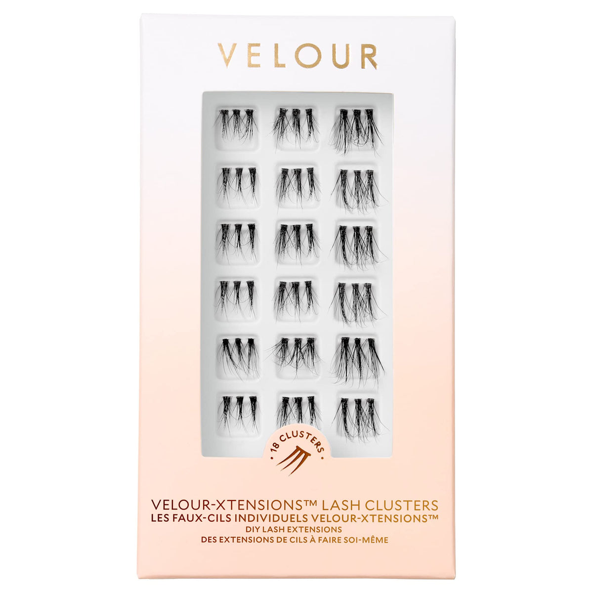 Velour-Xtensions™ Lash Clusters, 18 Individual Cluster Eyelash Extensions, Lightweight & Fluffy Lash Extensions, Soft & Comfortable Eyelash Clusters, Natural Lashes All Eye Shapes (Volume)