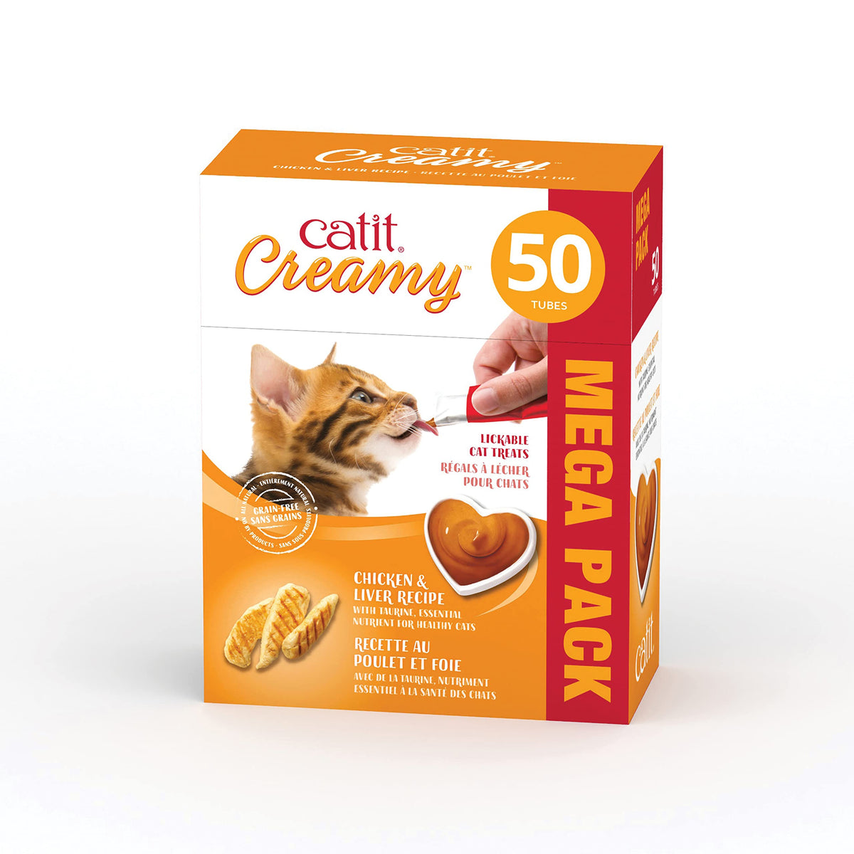 Catit Creamy Lickable Cat Treat – Healthy Variety of Flavors, 50 Pack, Hand-Feed or Serve, Nutrient-Rich Squeeze Tube, 0.5 oz Each