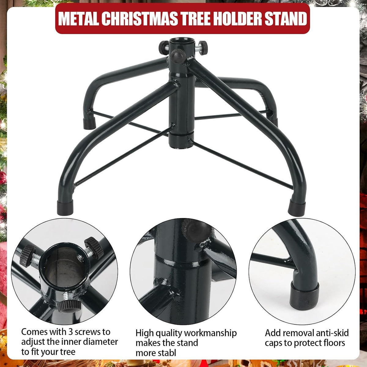 CCINEE Metal Christmas Tree Stand, Universal Folding Xmas Tree Stand 11.8 Inch Replacement Tree Stand Base for 2 Ft to 5 Ft Christmas Artificial Trees Fake Tree，Green