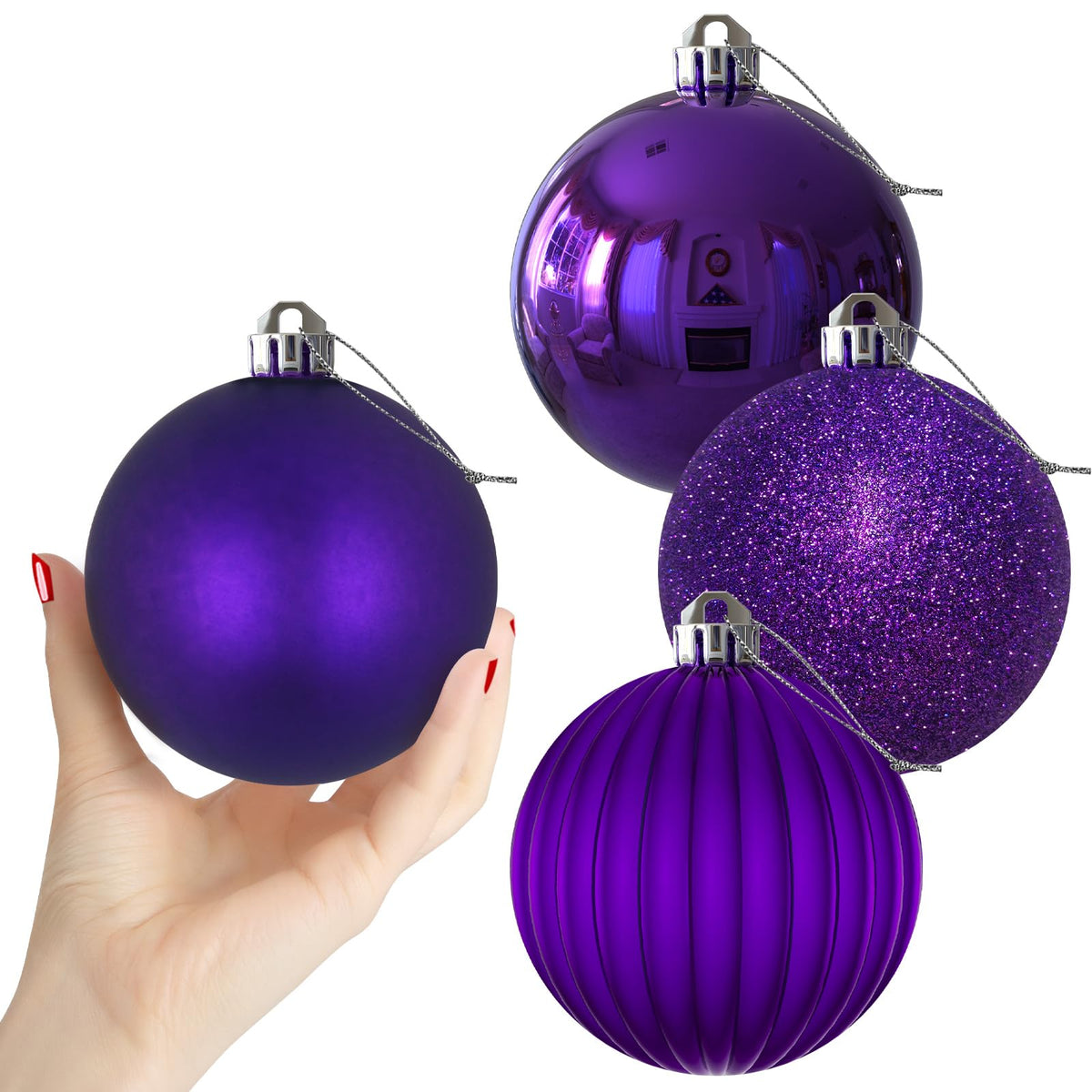 White 4.0" Large Christmas Balls - Christmas Tree Decoration Ornaments Shatterproof Hanging Balls for Birthday Halloween Holiday Wedding Decorations Set of 4pcs