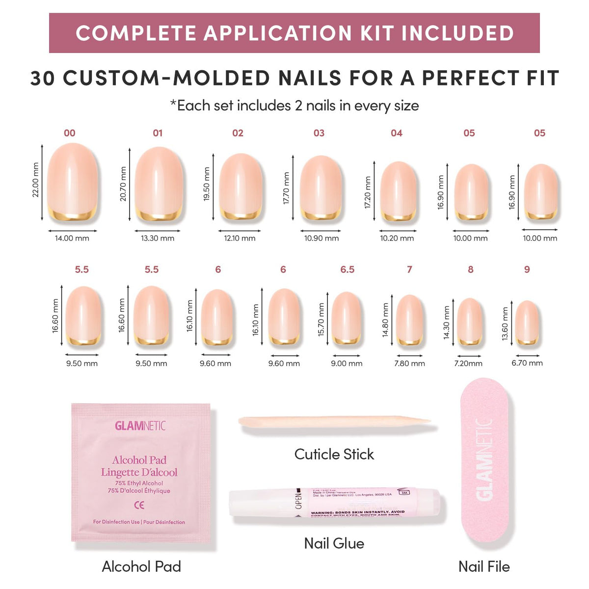Glamnetic Press On Nails - Short Round, Glossy Fake Nails 30 Pc Full Kit | Neutral press on nails, 12 sizes. Everyday glue-on set. Waterproof, chip-resistant, up to 2 weeks wear