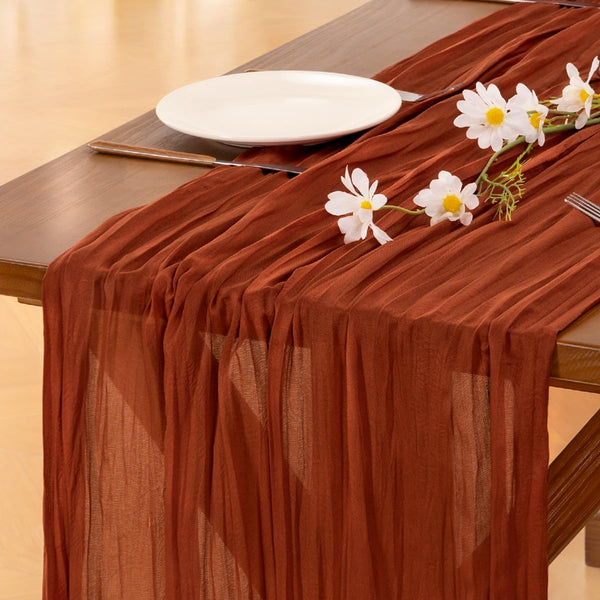 Fall Table Runner Terracotta Cheesecloth Boho Wedding Thanksgiving Decor