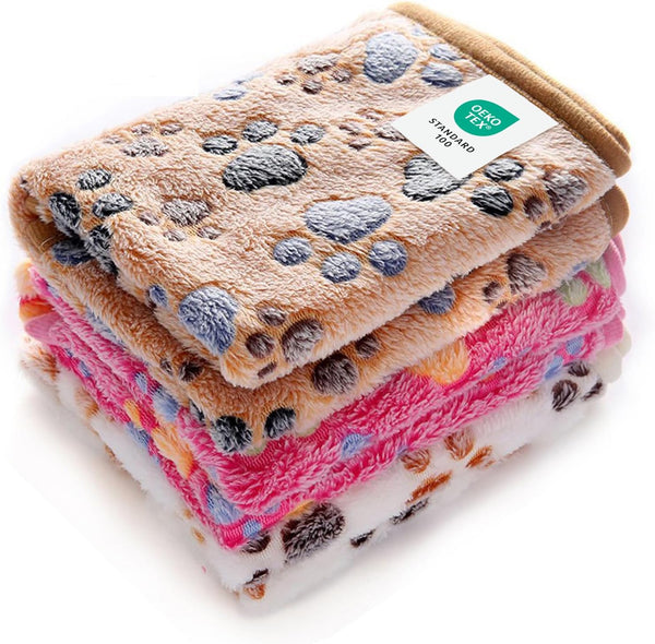 Luciphia 1 Pack 3 Blankets Super Soft Fluffy Premium Fleece Pet Blanket Flannel Throw for Dog Puppy Cat Paw Brown/Pink/White Small(23x16 inch)