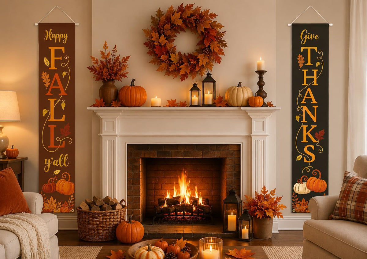 Happy Fall Y'all Give Thanks Rustic Porch Banner Farmhouse Decor