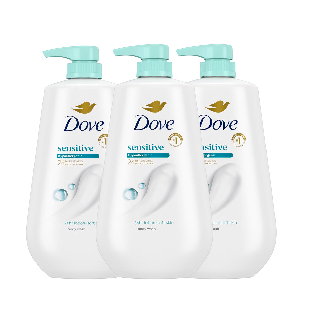 Dove 24hr Lotion Body Wash Sensitive Skin with Pump, 30.6 oz | Hypoallergenic body wash with MicroMoisture technology for 24-hour hydration and soft skin
