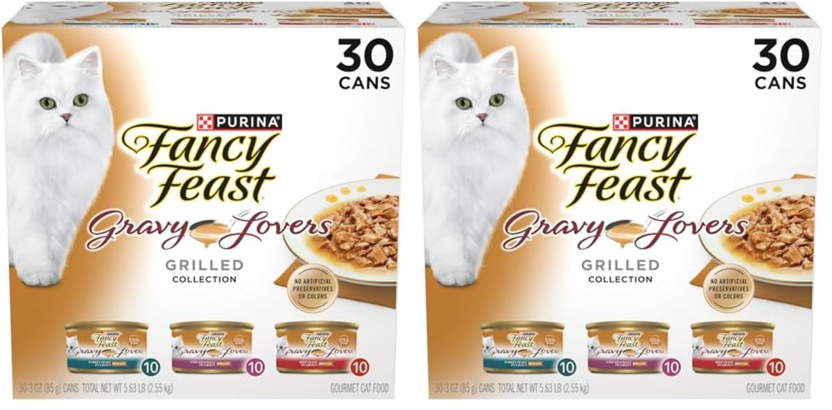 Purina Fancy Feast Gravy Lovers Poultry and Beef Grilled Gourmet Wet Cat Food Variety Pack - (Pack of 30) 3 oz. Cans