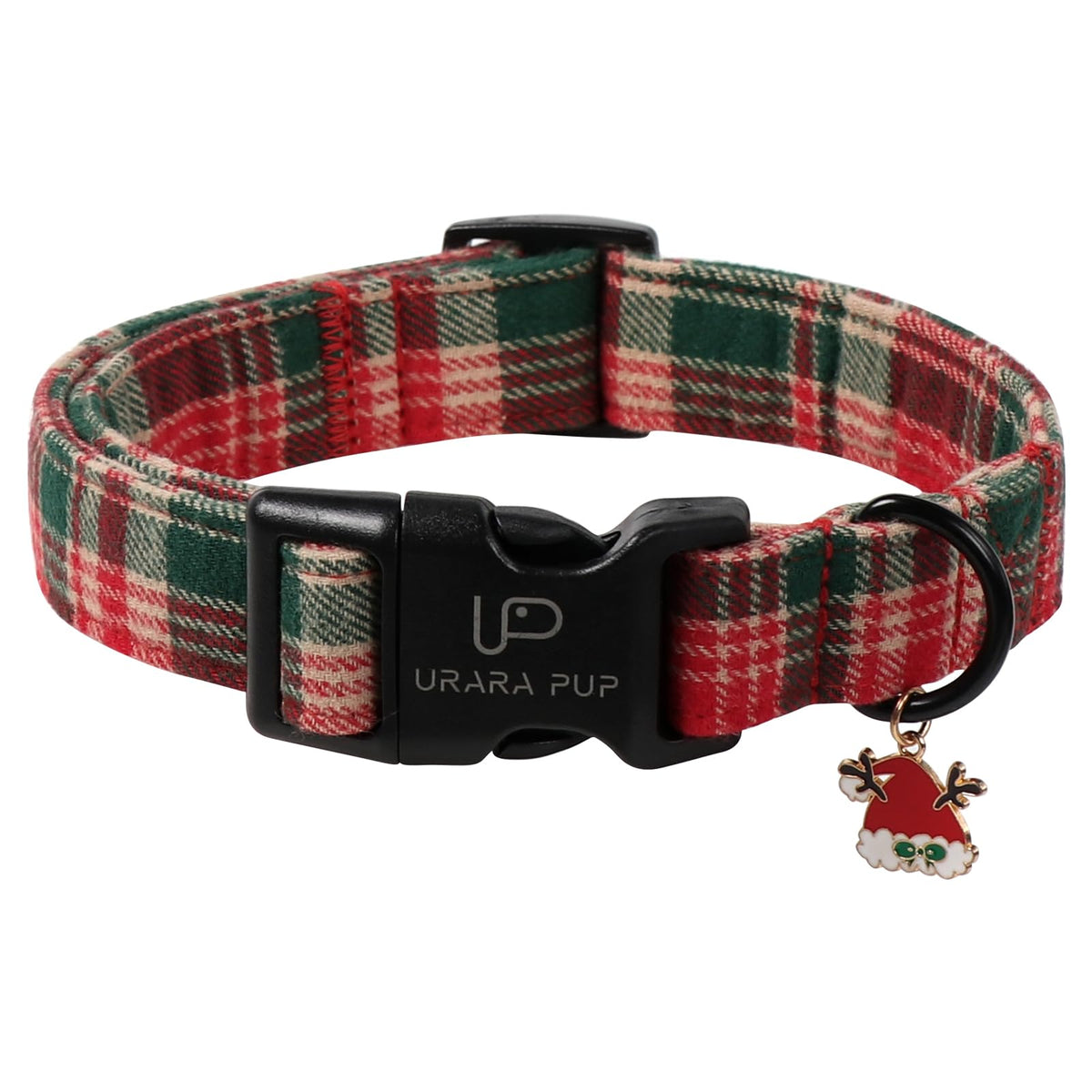 Fall Plaid Dog Collar with Maple Leaf Charm – Adjustable Autumn Checkered Dog Collar for Small Medium Large Dogs, Soft Cotton Puppy Collars with Quick Release Buckle and Metal D-Ring