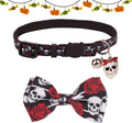 ADOGGYGO Halloween Cat Collar with Bow Bell, Skull Cat Bow Tie Collar