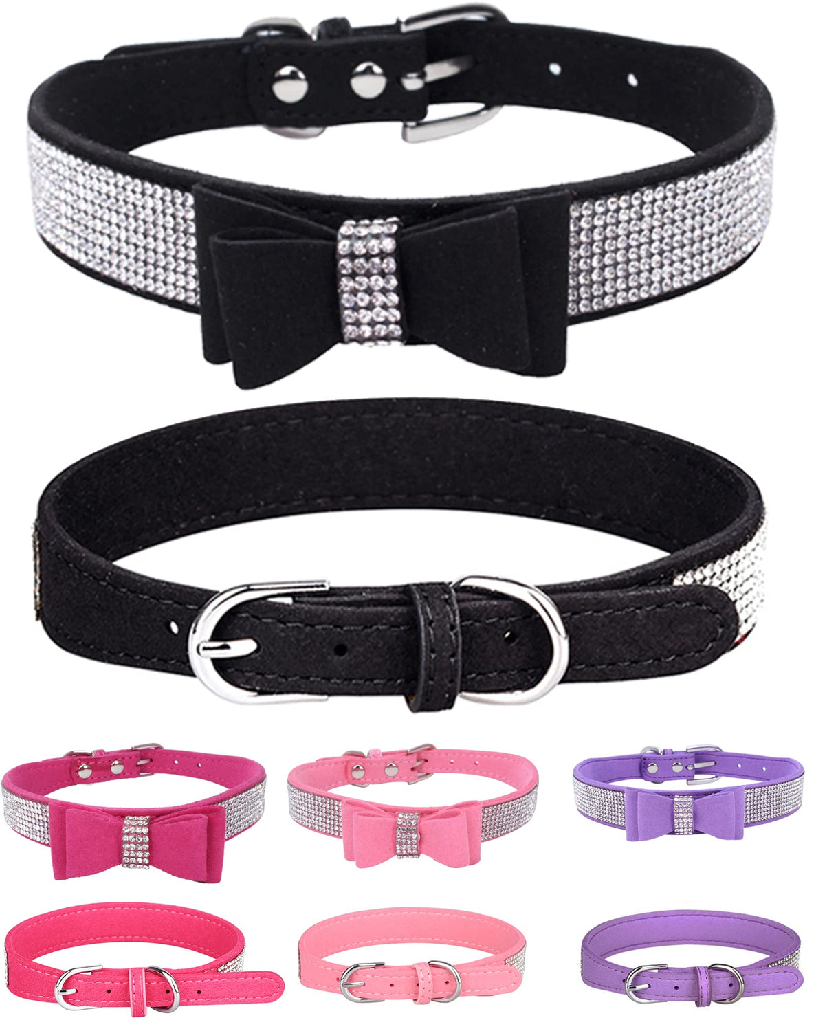 Bling Dog Collar for Small Medium Large Dogs, Crown Rhinestone Dog Collars for Girl and boy Dog, Diamond Puppy Collars, Adjustable Leather Suede SOFE Cat Collar (S(10.6"-13"/27CM-33CM), Pink)