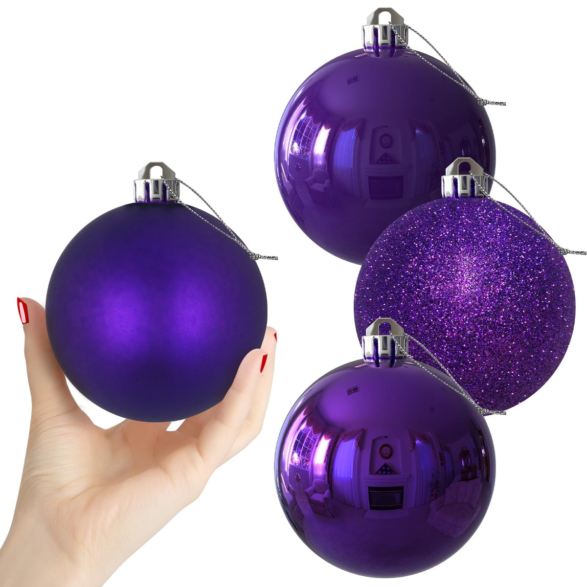 Rose Red 4.0" Large Christmas Balls - Christmas Tree Decoration Ornaments Shatterproof Hanging Balls for Birthday Halloween Holiday Wedding Decorations Set of 4pcs