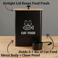 Cat Food Container with Scoop 5-7 lb (25 Cup), with Airtight Bamboo Lid | Cat Kibble Canister with Metal Scoop, 25 Cups, Chew Proof Iron Body, Powder Coated, Airtight Bamboo Lid, Sturdy Metal Handle