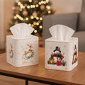 Thyle 2 Pcs Fall Tissue Box Cover Square, Pumpkin PU Leather Tissue Holder