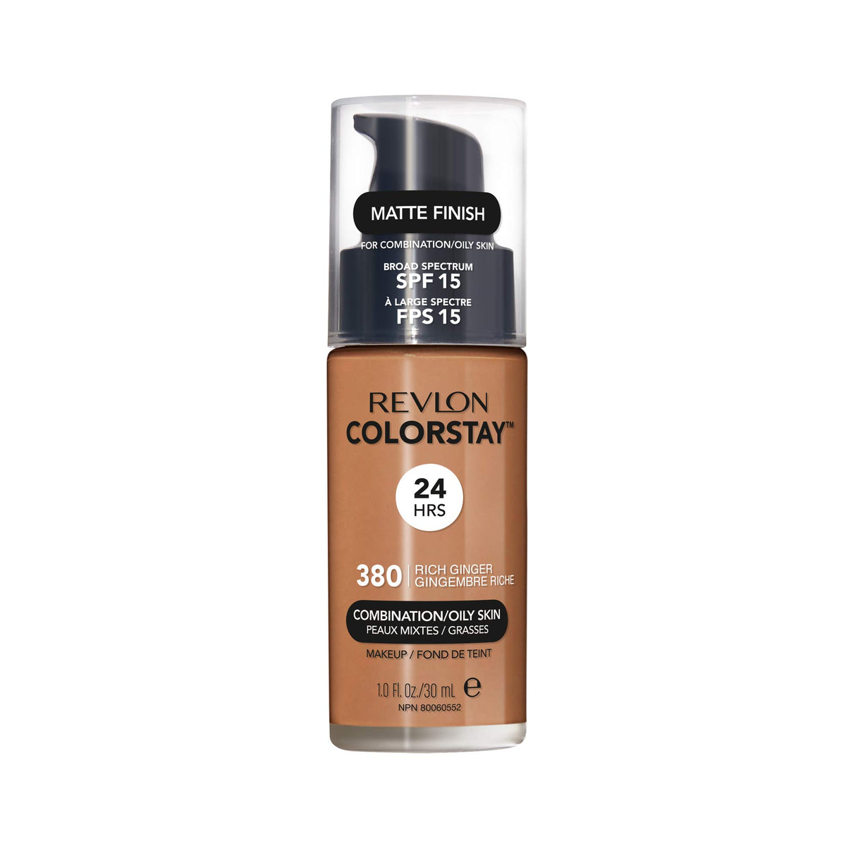 Revlon Liquid Foundation, ColorStay Face Makeup for Combination & Oily Skin, SPF 15, Medium-Full Coverage with Matte Finish, 360 Golden Caramel, 1 Fl Oz