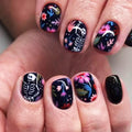 48Pcs Halloween Press on Nails Ghost Stick on Fingernails Monster Short Square False Nails Glossy Black Spider Web Acrylic Fake Nail Skull Gel Glue on Nail for Coquette Women Girls