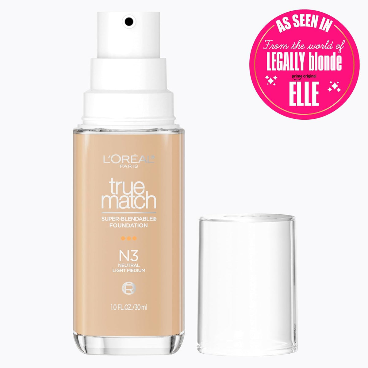 L'Oreal Paris True Match Super-Blendable Foundation, Medium Coverage Liquid Foundation Makeup, N3, Light Medium, 1 Fl Oz