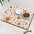 Fall Pumpkin Dog Food & Water Mat, Paw Prints Autumn Pet Feeding Mat for Floor Non-Slip Waterproof, Super Absorbent Cat Bowl Mat, Easy to Clean Eco-Friendly Durable Pet Placemat,12" × 20"