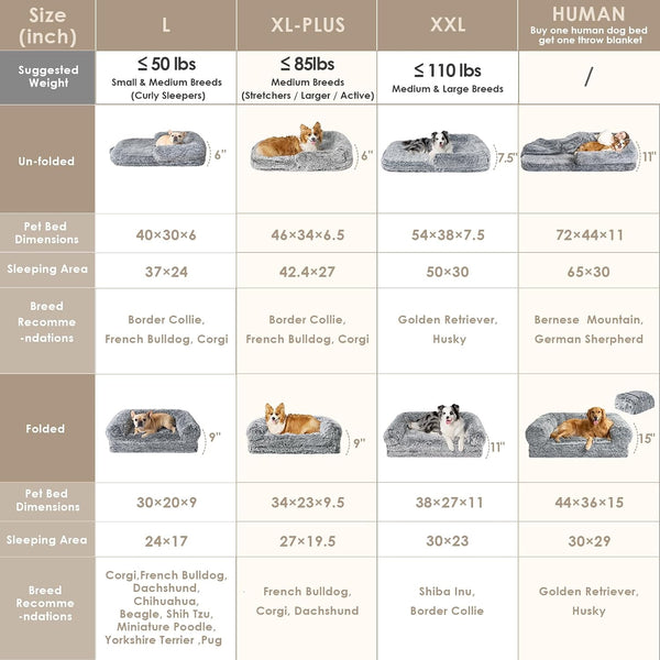 EHEYCIGA Orthopedic Foldable Human Dog Bed - 72x44x11, Grey