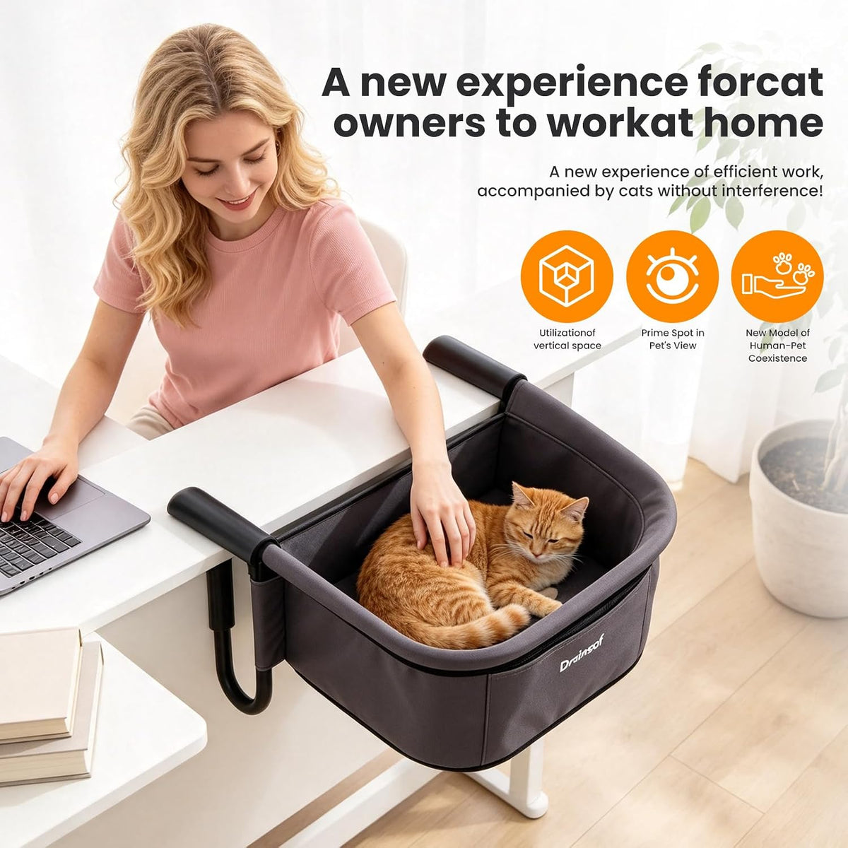X-Large Cat Desk Bed for Large Cats Up to 50lbs, Heavy Duty Desk Attachment
