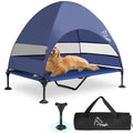 Upgraded Elevated Dog Bed with Canopy, Portable Raised Outdoor Dog Bed with Stable Anti-Slip Feet, Wider Shade Pet Bed Cot, Raised Dog Beds for Large Dogs Camping, Indoor & Outdoor Use
