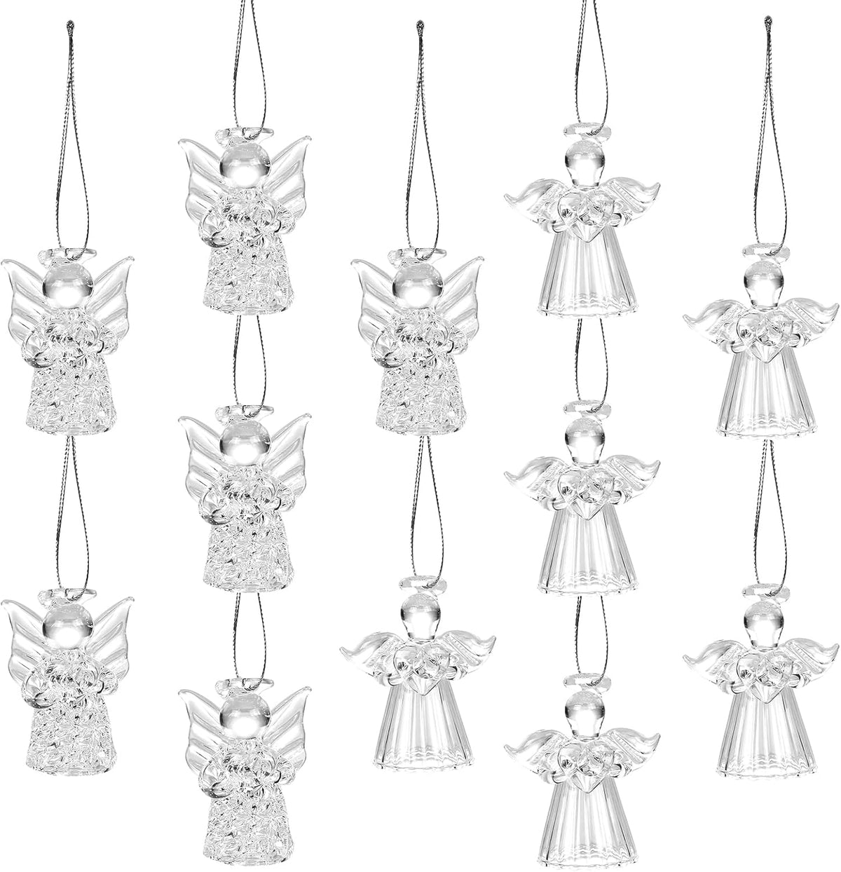 Naler 12 Pcs Christmas Mini Angel Ornaments, Clear Glass