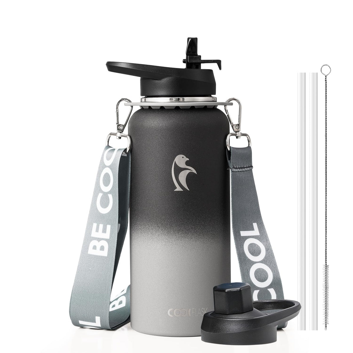 Coolflask Water Bottle with Straw, 40 oz Insulated Metal Water Flask with Straw & Spout Lids, Stainless Steel Double Wall Vacuum, Keep Cold 48h Hot 24h, Leak Proof, BPA-Free, Apricot Pink