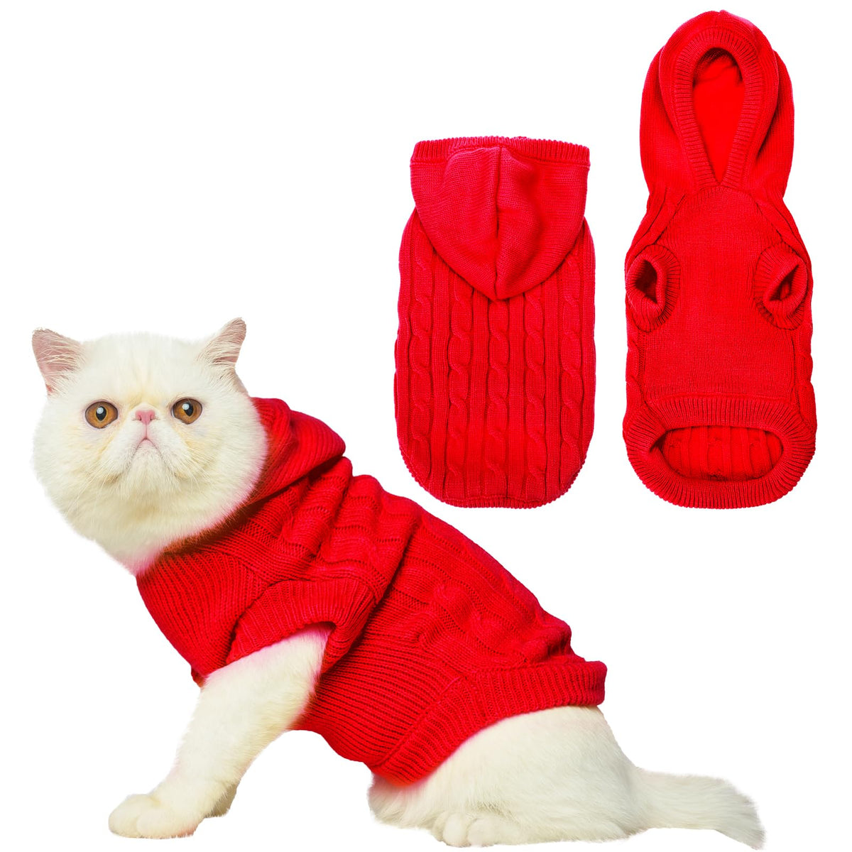 PUPTECK Winter Dog Cat Sweater Coat - Soft Cold Weather Clothes Knitwear for Kitties & Small Dogs Indoor Outdoor Walking Warm, Knitted Classic for Doggies Kitties Girls Boys, Pink M