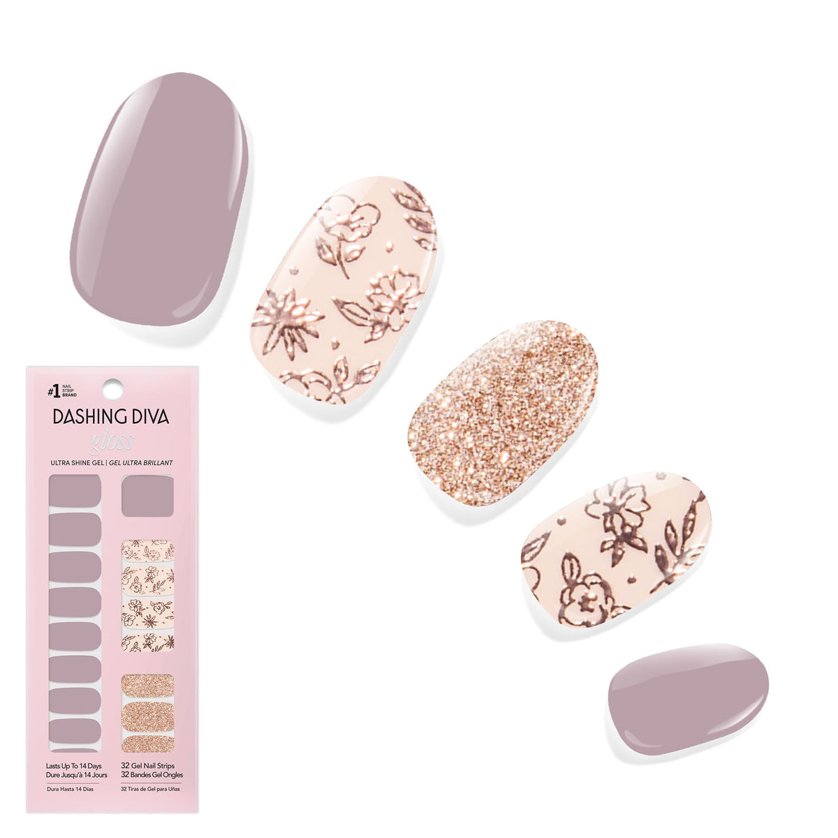 Dashing Diva Gloss Nail Strips - Crystal Clear - UV Free, Chip Resistant, Long Lasting Gel Stickers - Contains 32 Wraps, 1 Prep Pad, 1 File