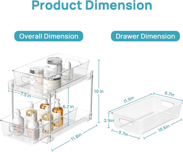 Vtopmart 4 Pack Pull Out Bathroom Under Sink Organizer (S-Standard) | Slide-out drawers, Multi-purpose storage, Clear visibility, Easy Set-up