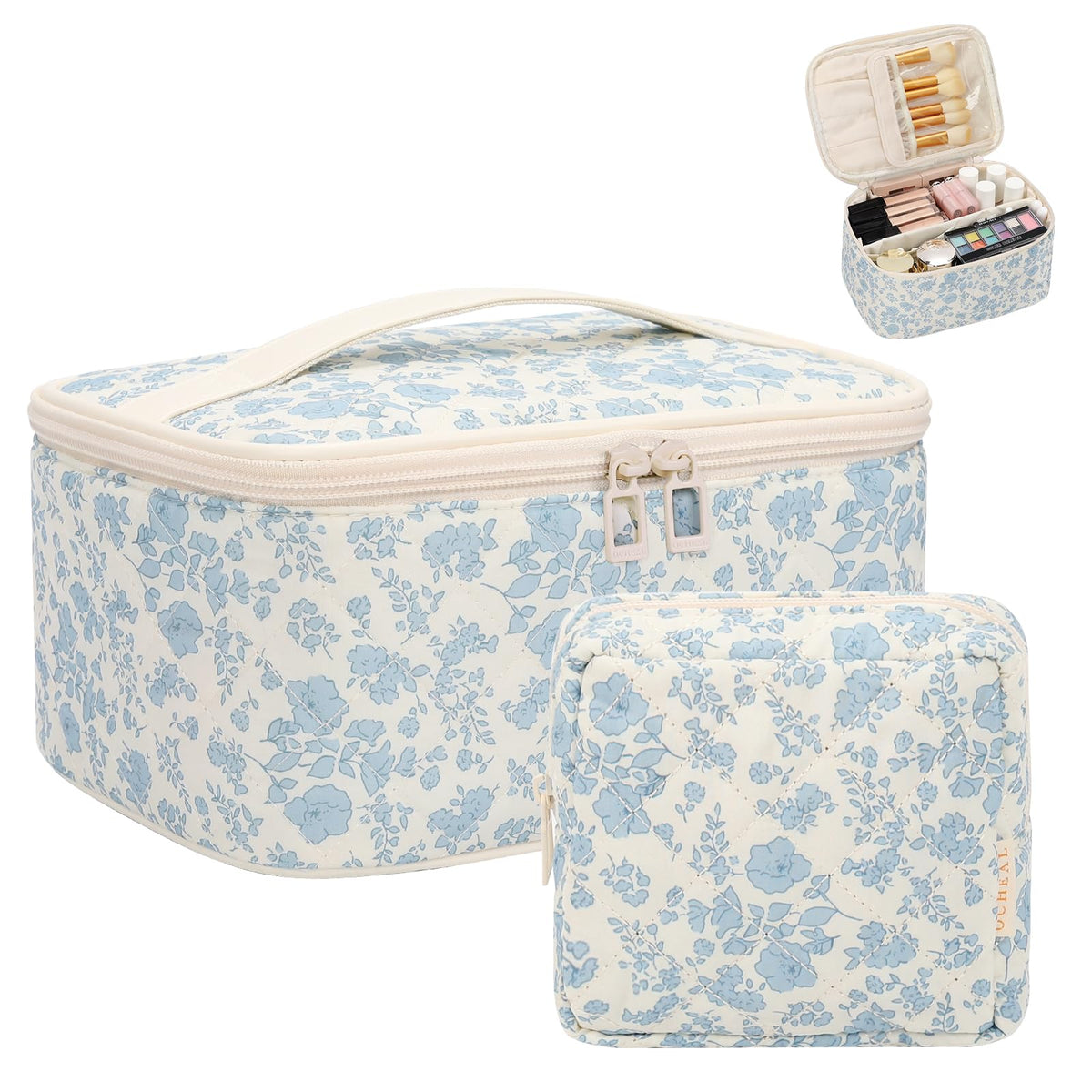 OCHEAL Makeup Bag, Portable Cosmetic Bag, Large Capacity Travel Makeup Case Organizer, Black For Women Toiletry Bag for Girls Traveling With Handle and Divider