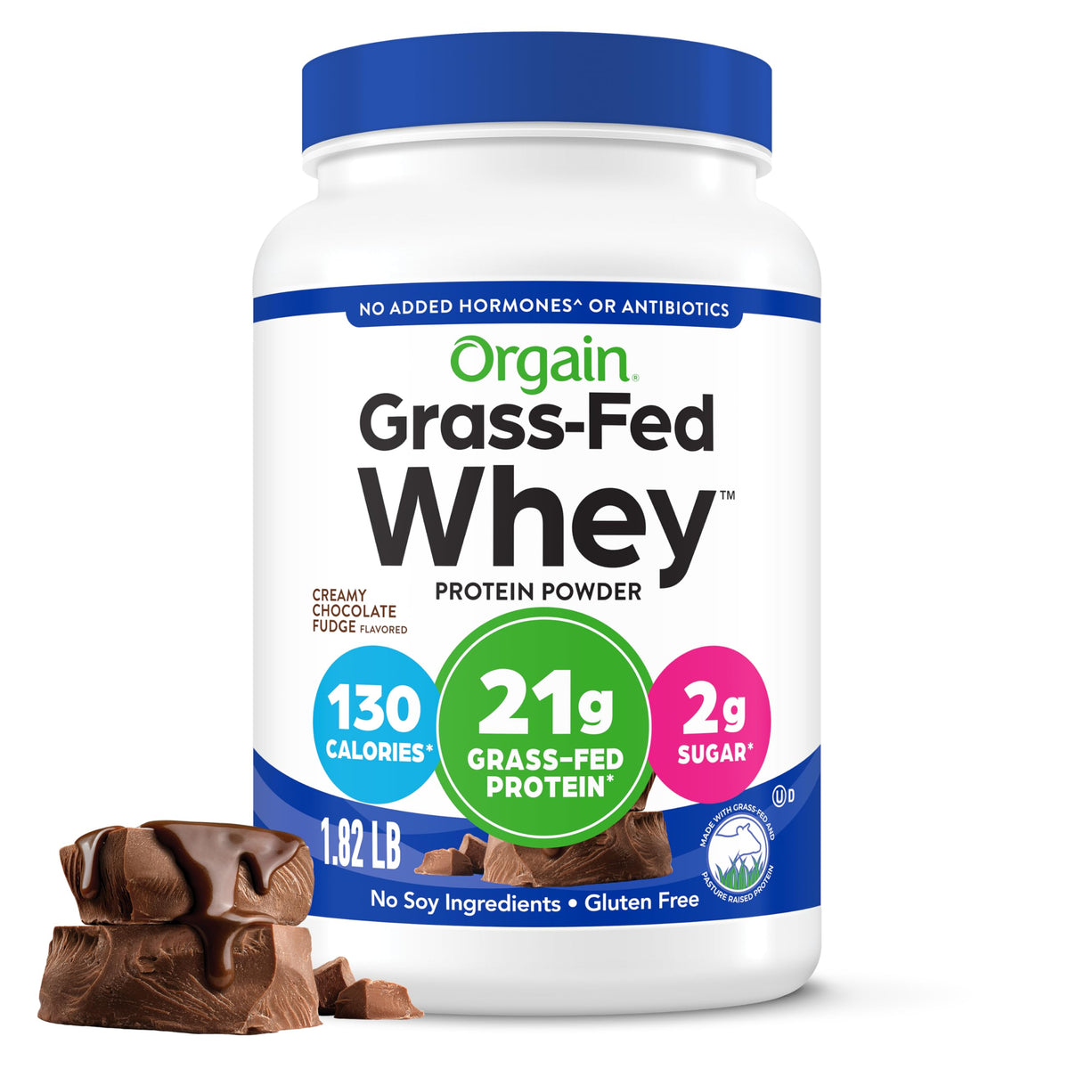 Orgain 21g Grass-Fed Whey Protein Powder, 5g BCAAs, Vanilla Bean, 1.82lb